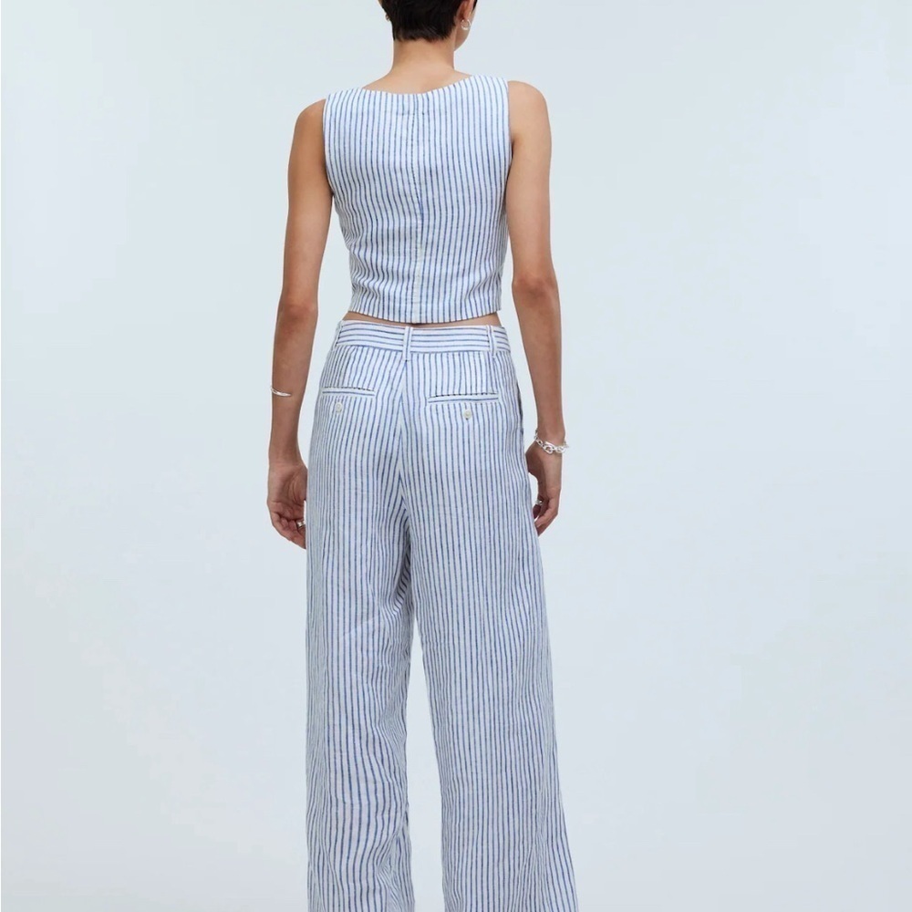 Madewell The Harlow Wide-Leg Pant in 100% Linen White/Blue Stripes Size 8 NWT - Picture 2 of 11